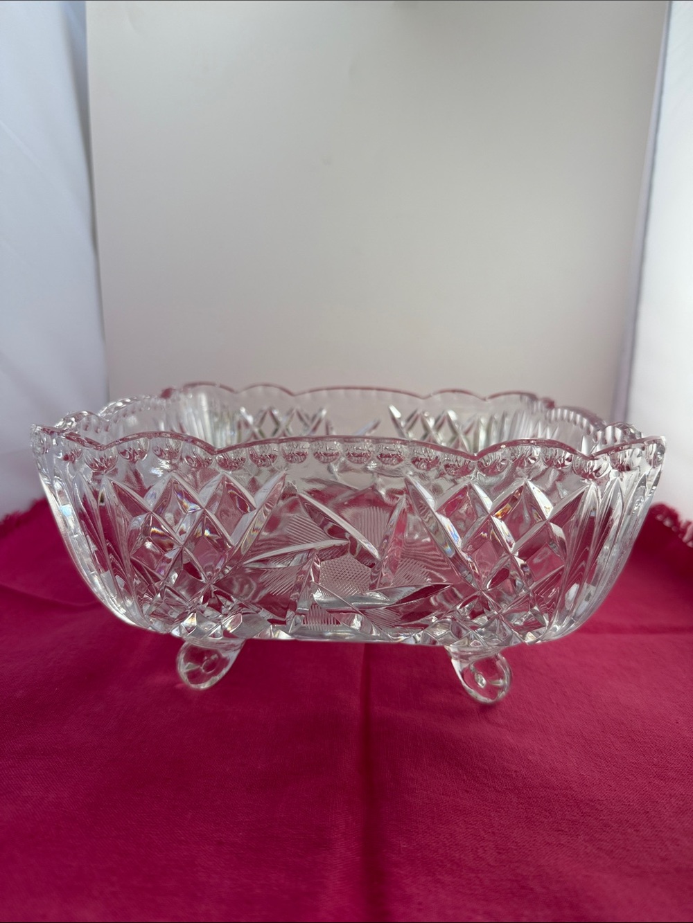 American Brilliant Cut Clear Heavy Square Footed Bowl 8.25”